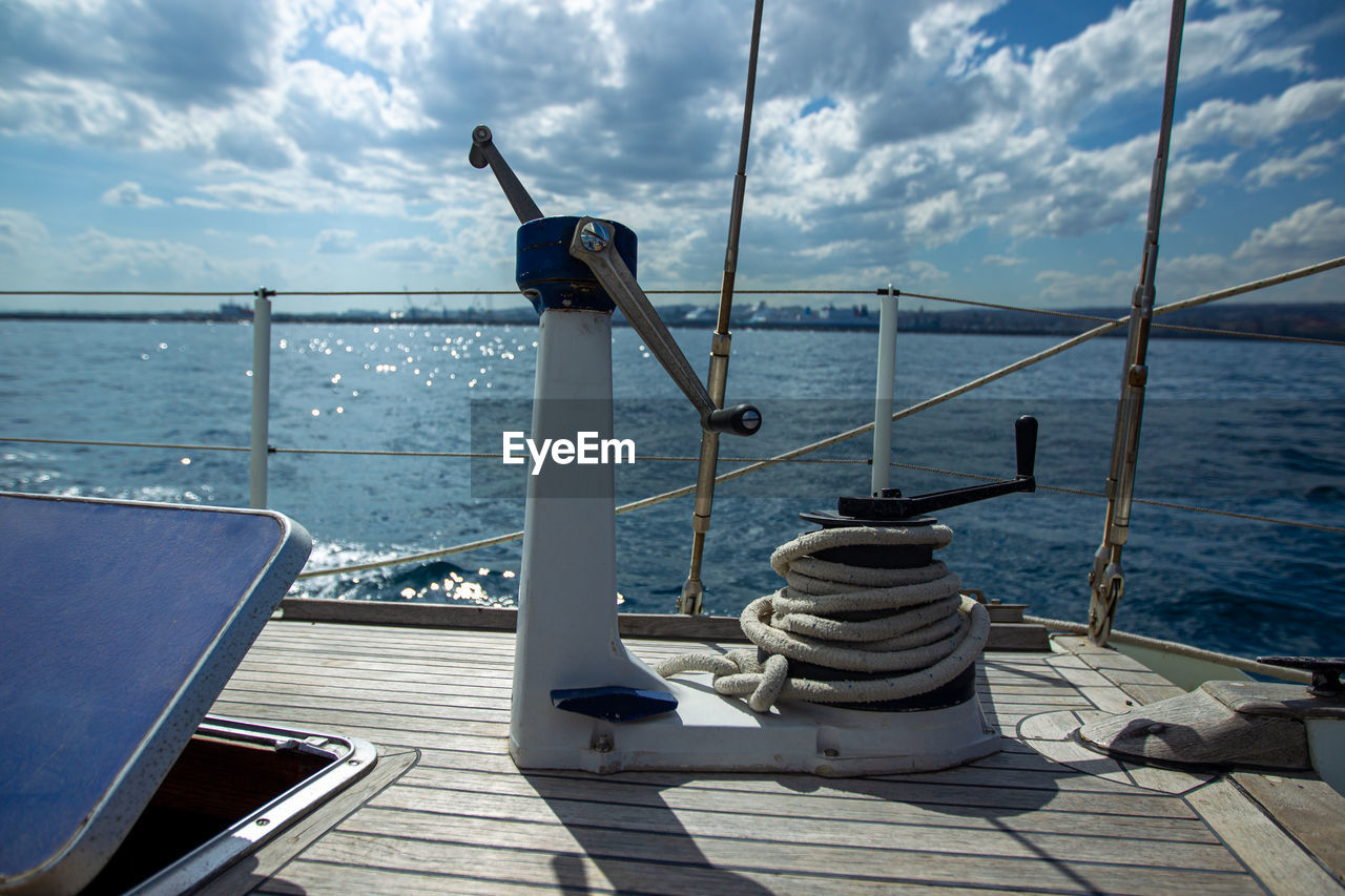 Nautical vessel on sea against sky