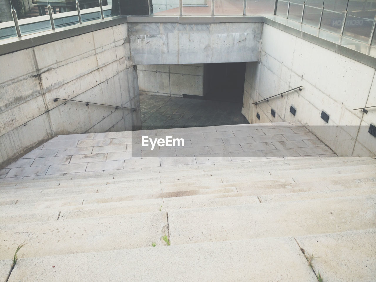 High angle view of subway staircase