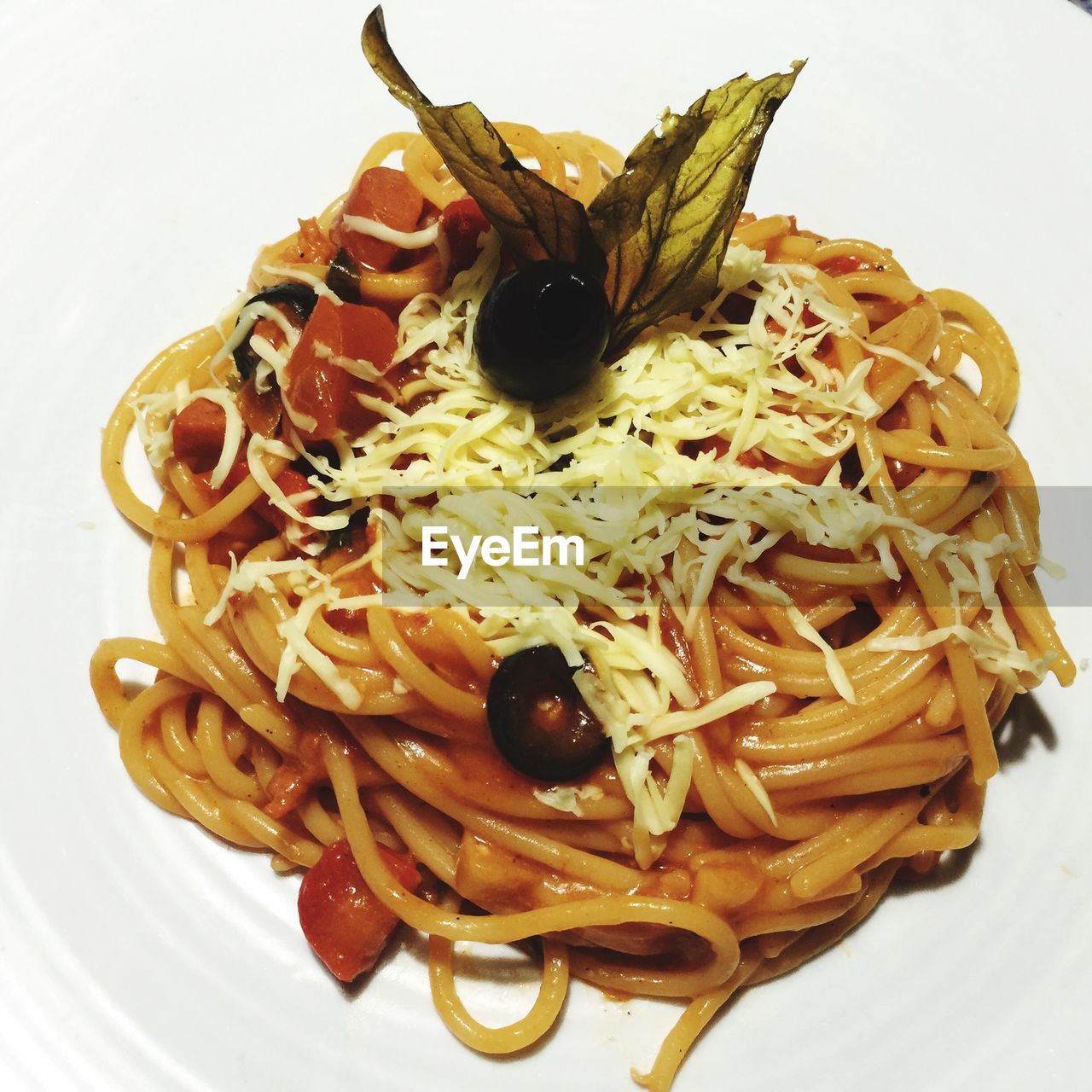High angle view of noodles in plate