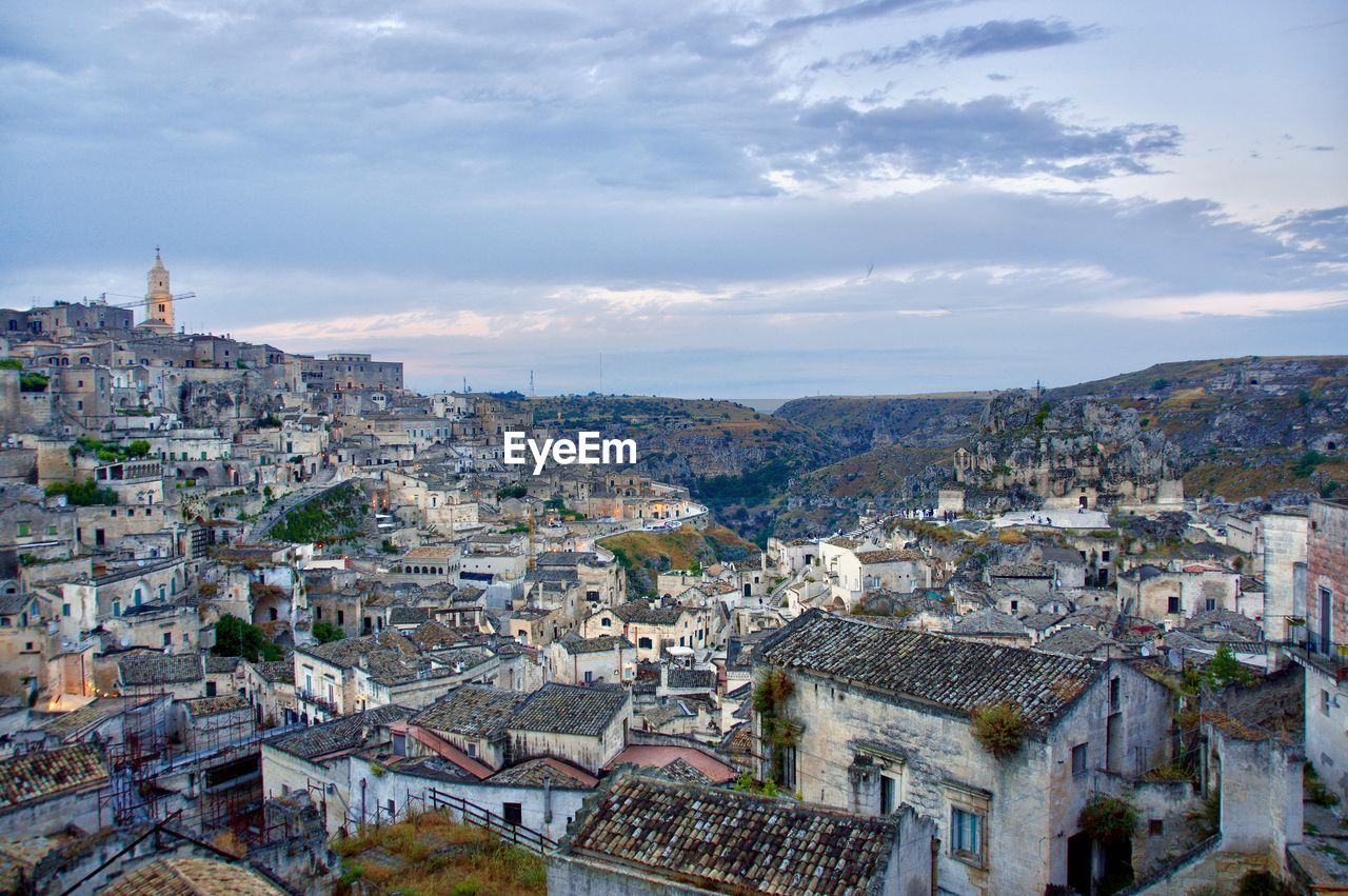 High angle view of townscape against sky