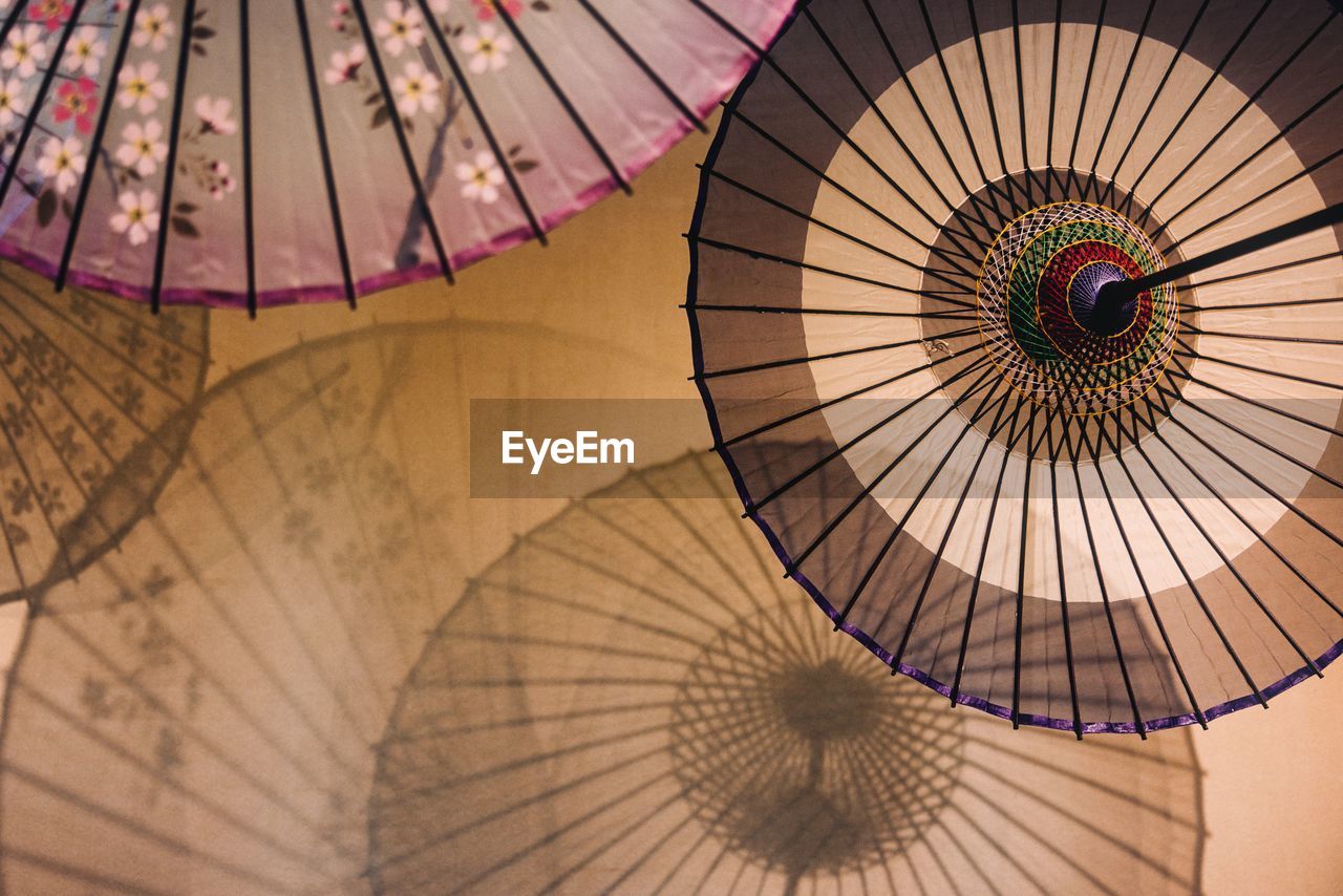 Low angle view of multi colored japanese umbrella