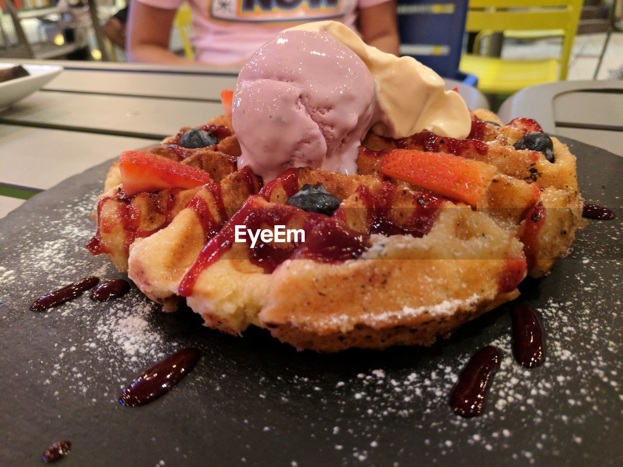 Close-up of dessert served on table