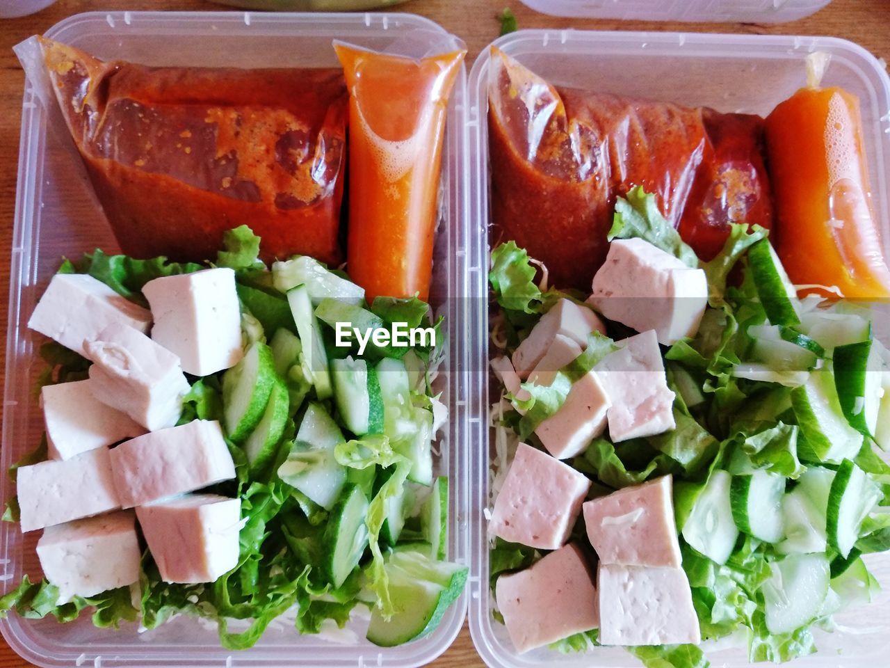 Close-up of salad in containers