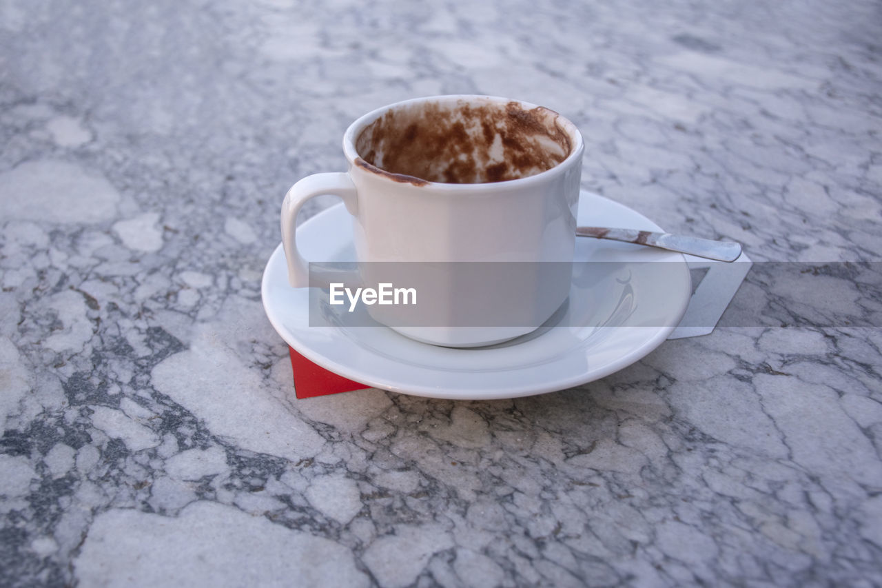 High angle view of coffee on table