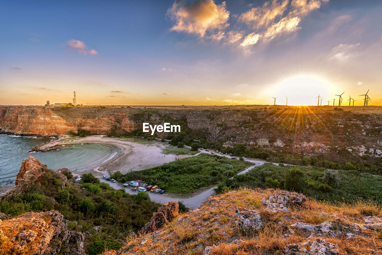 VIEW OF CITY AT SUNSET