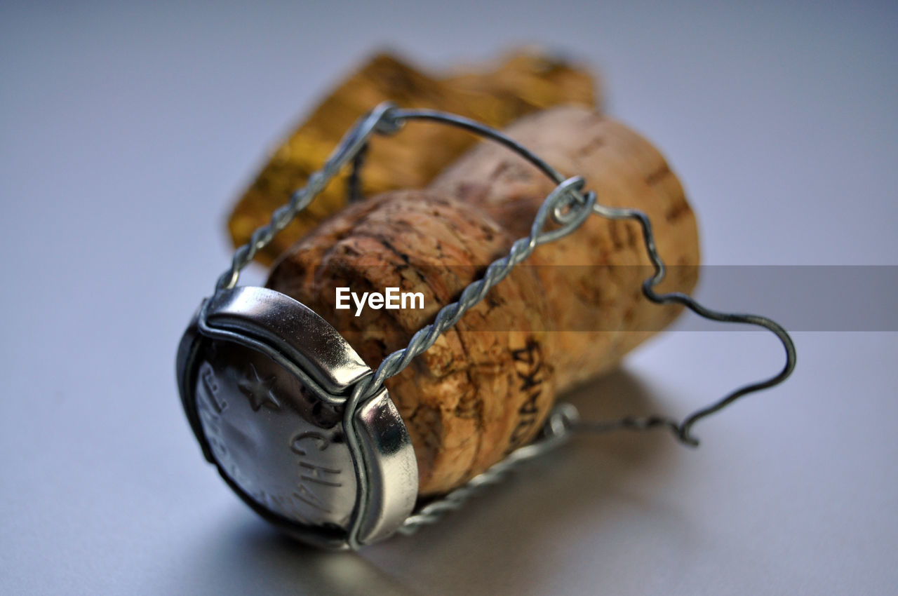 Close-up of wine cork on table