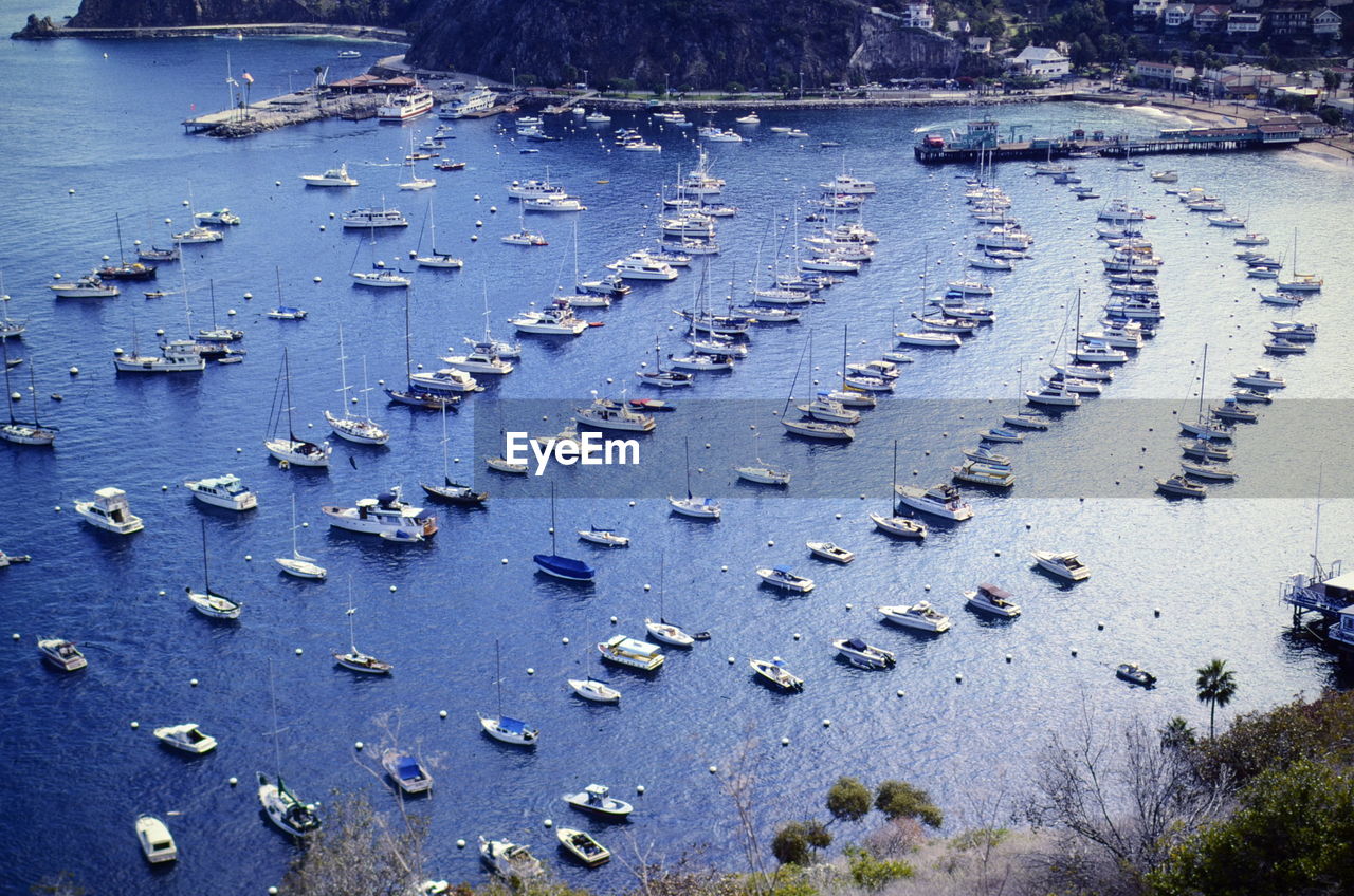 High angle view of boats in sea