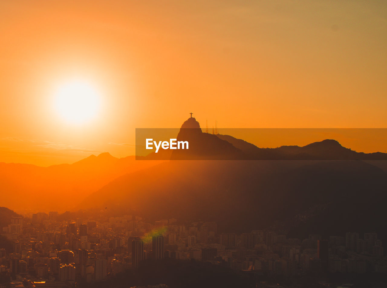 Silhouette of buildings at sunset