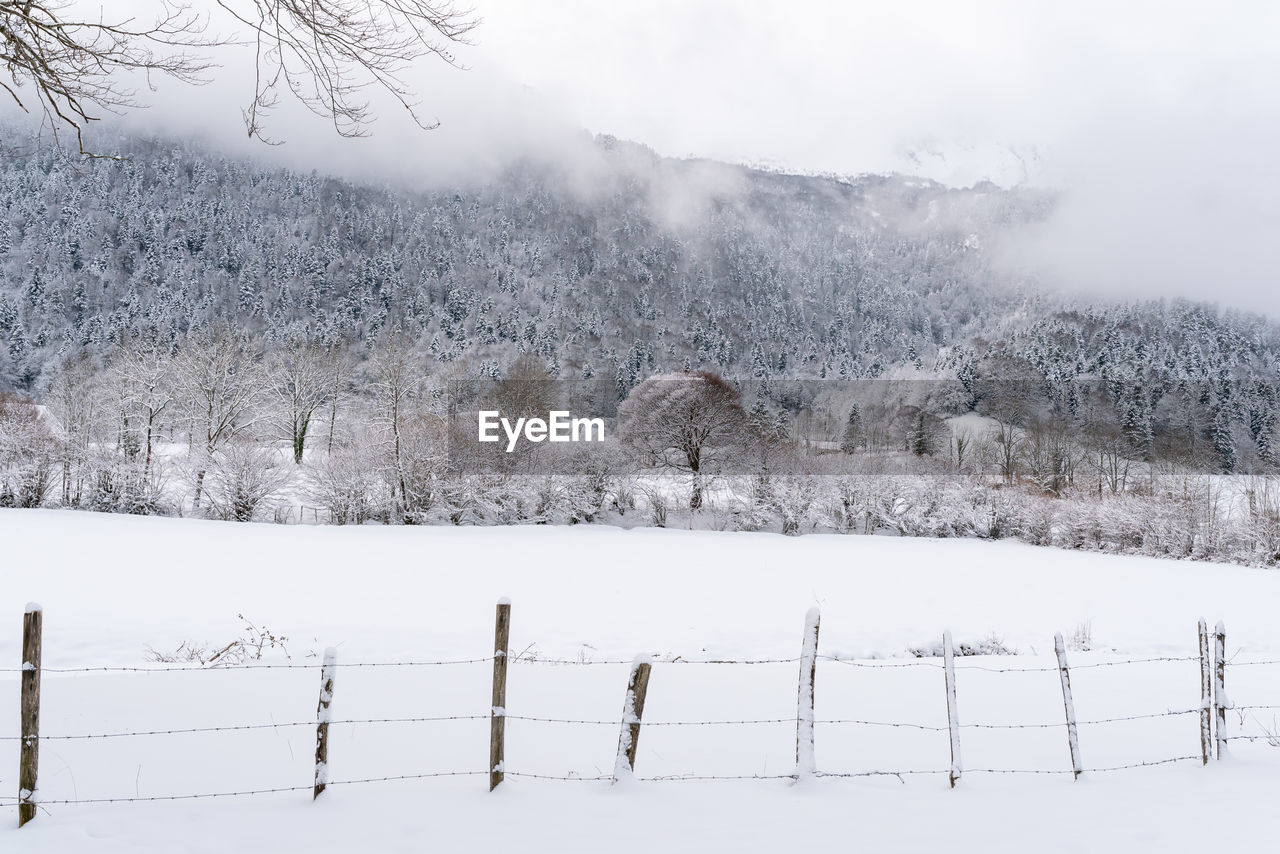 Scenic view of snowcapped mountains during winter