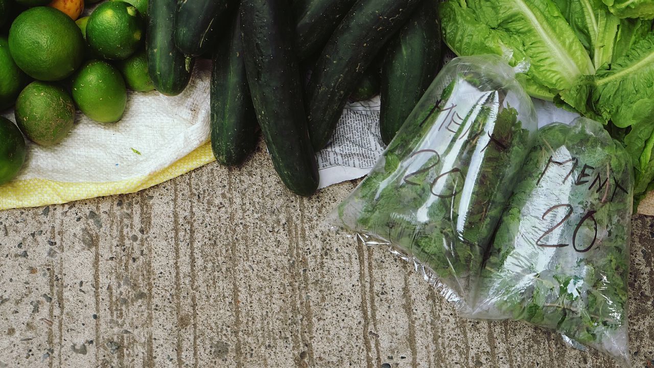 High angle view of vegetables at market stall