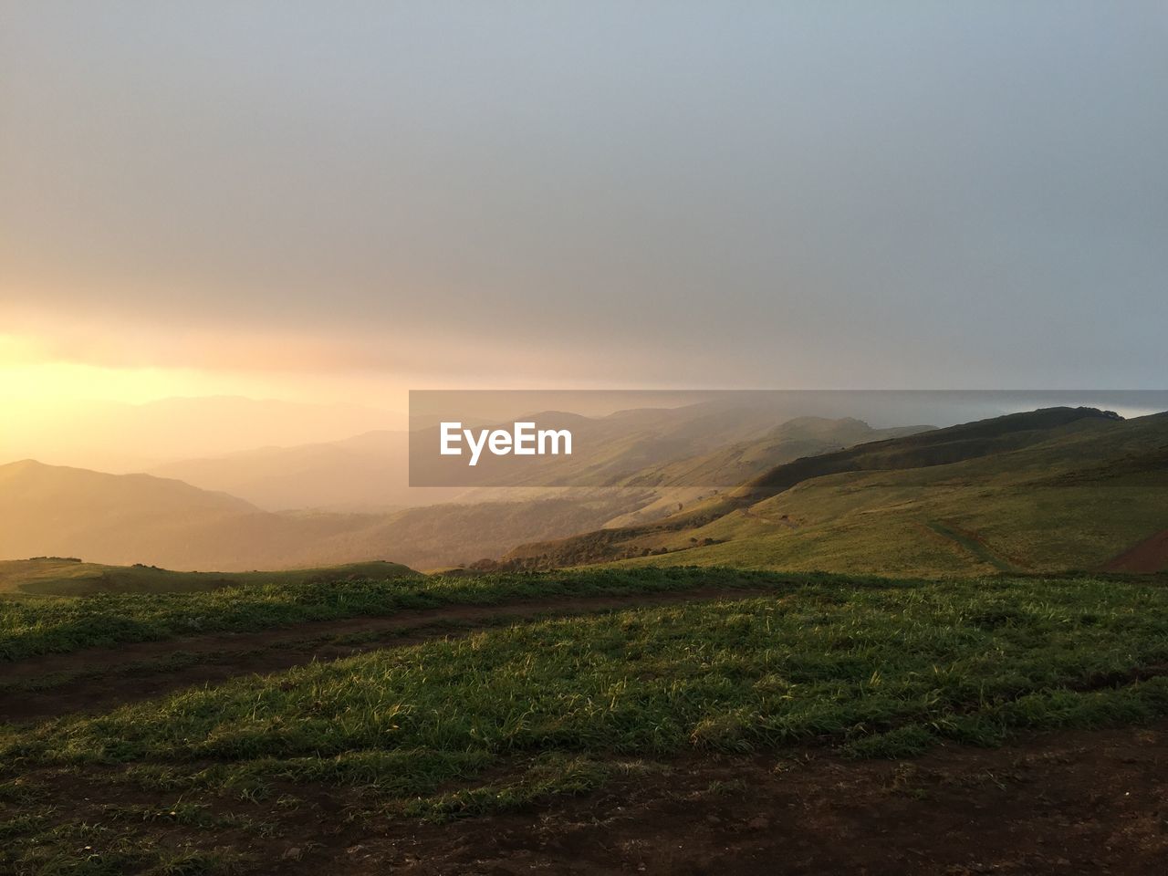 Scenic view of field against sky during sunset