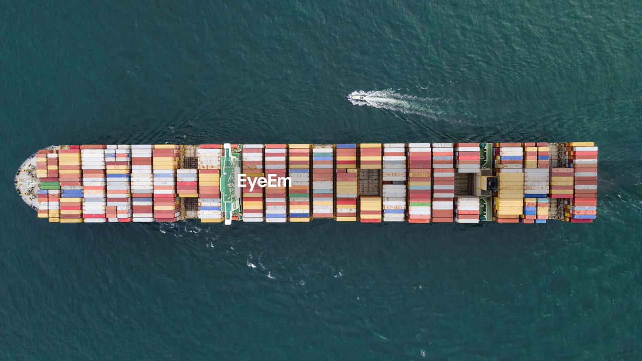 High angle view of ship in sea