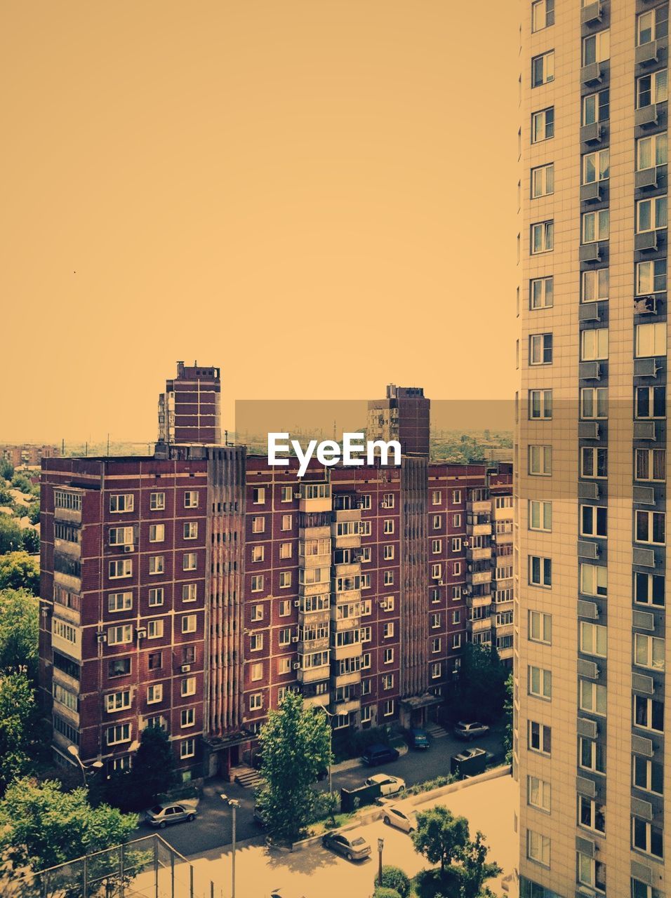 Exterior of buildings against clear sky