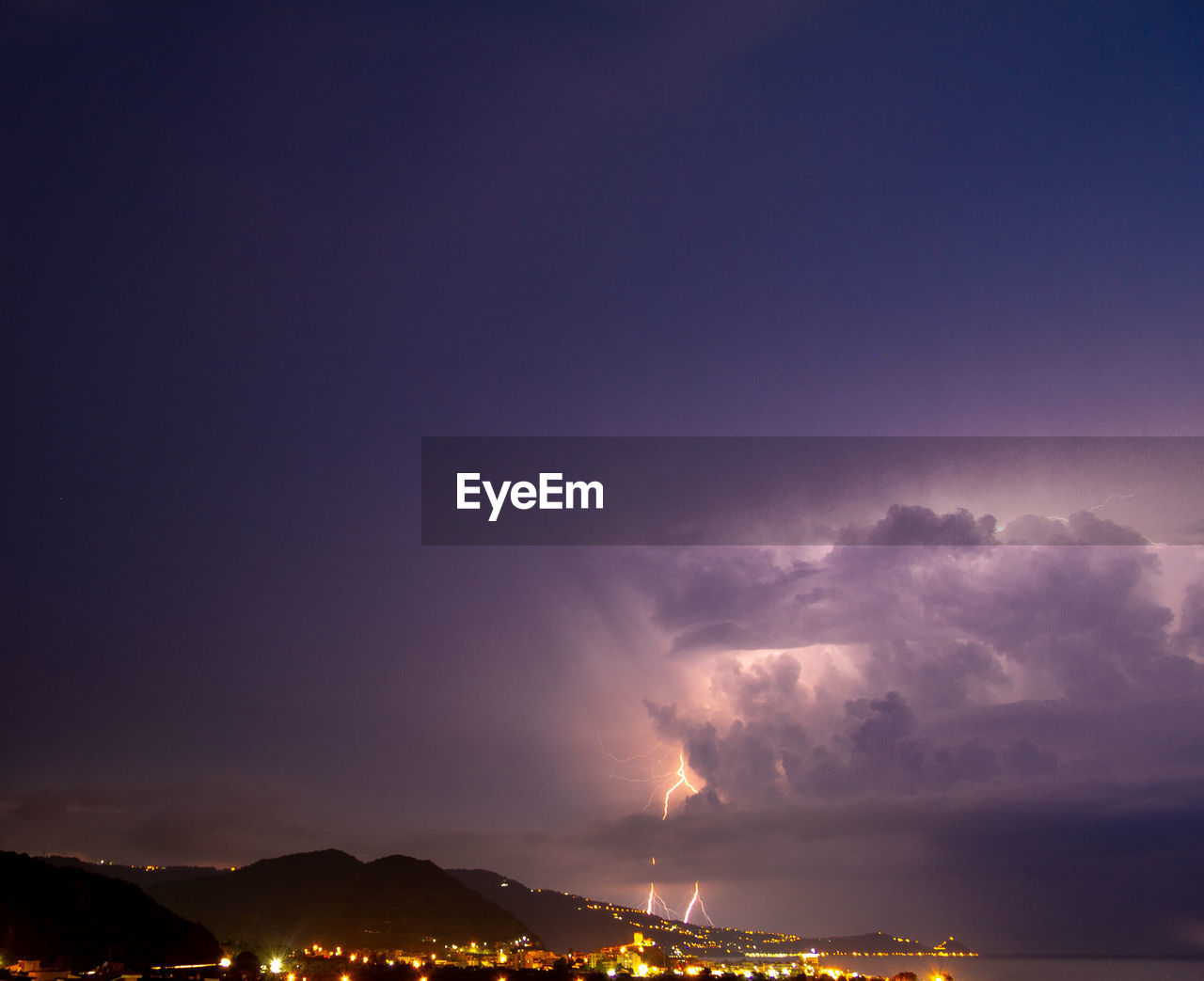 Lightning in sky at night