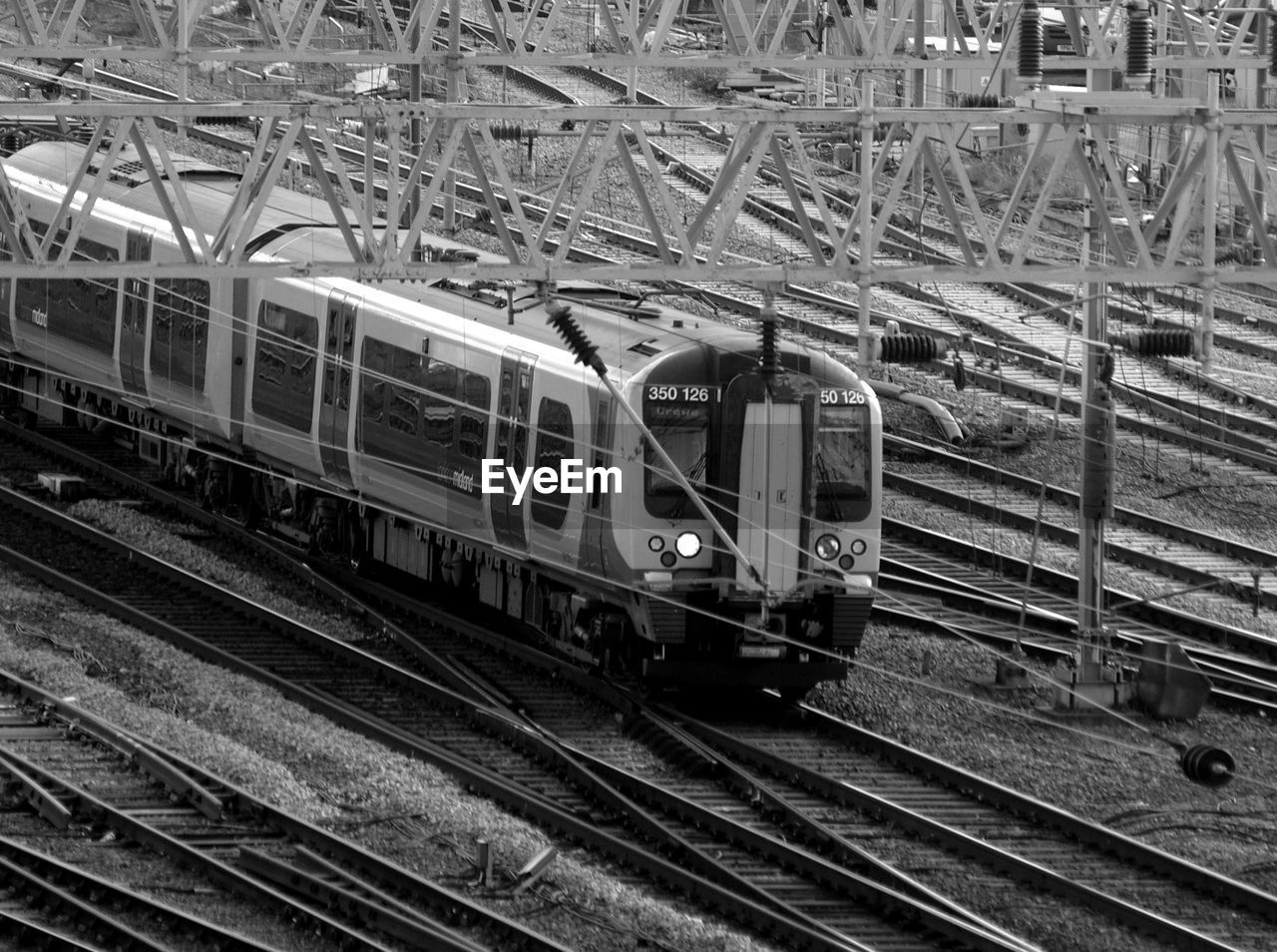 High angle view of train on railroad tracks