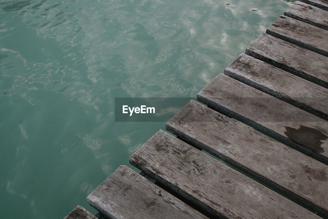 High angle view of pier over lake