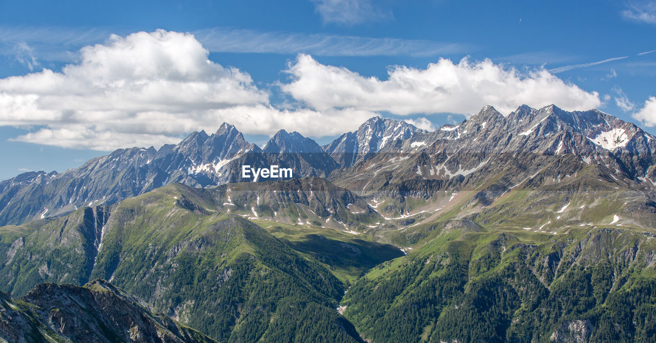 Panoramic view of landscape and mountains against sky