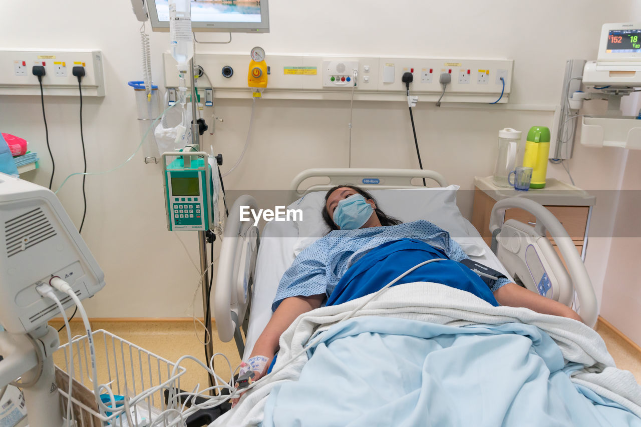 High angle view of bed in hospital