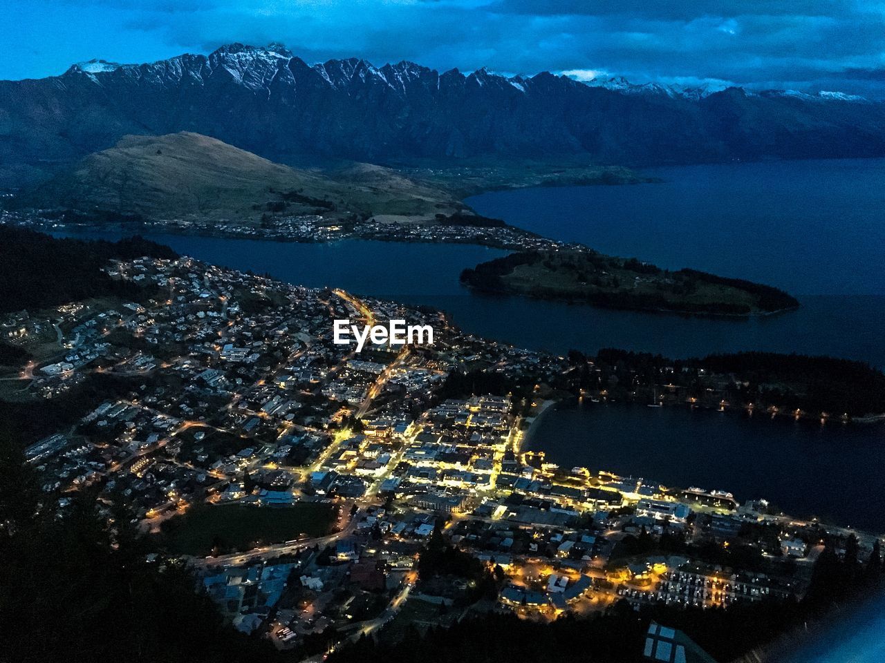 Aerial view of illuminated cityscape