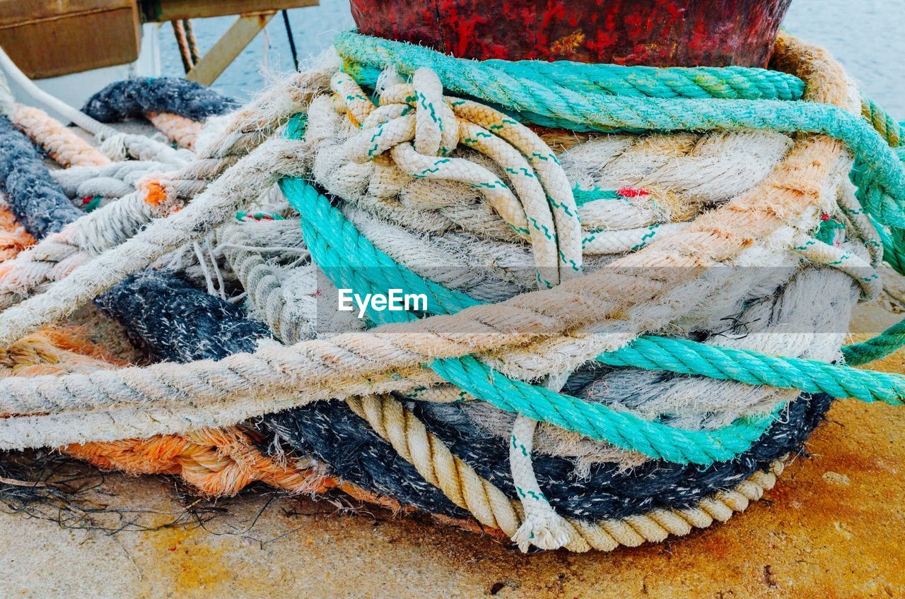 Close-up of ropes on boat