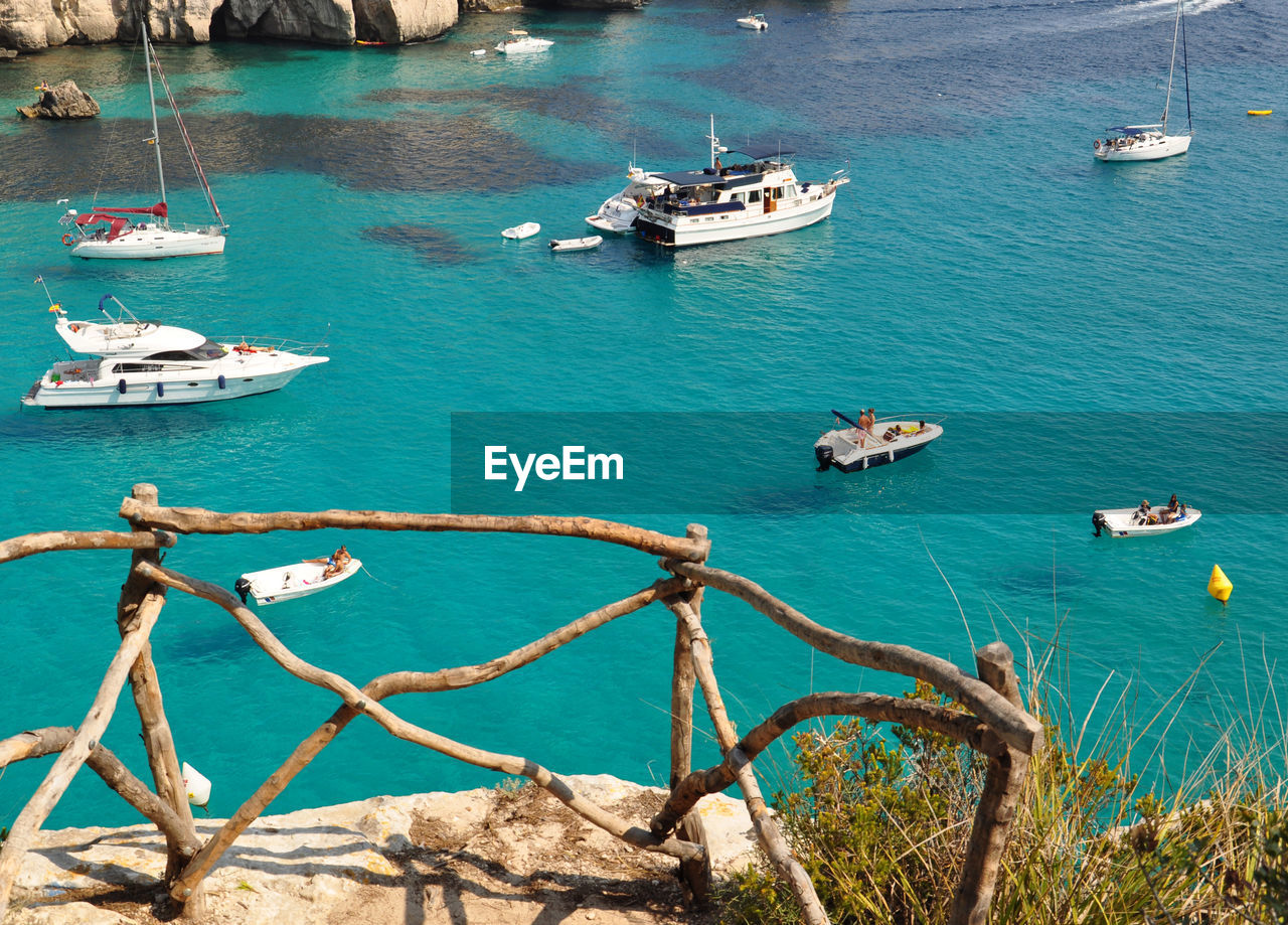 High angle view of boats in sea