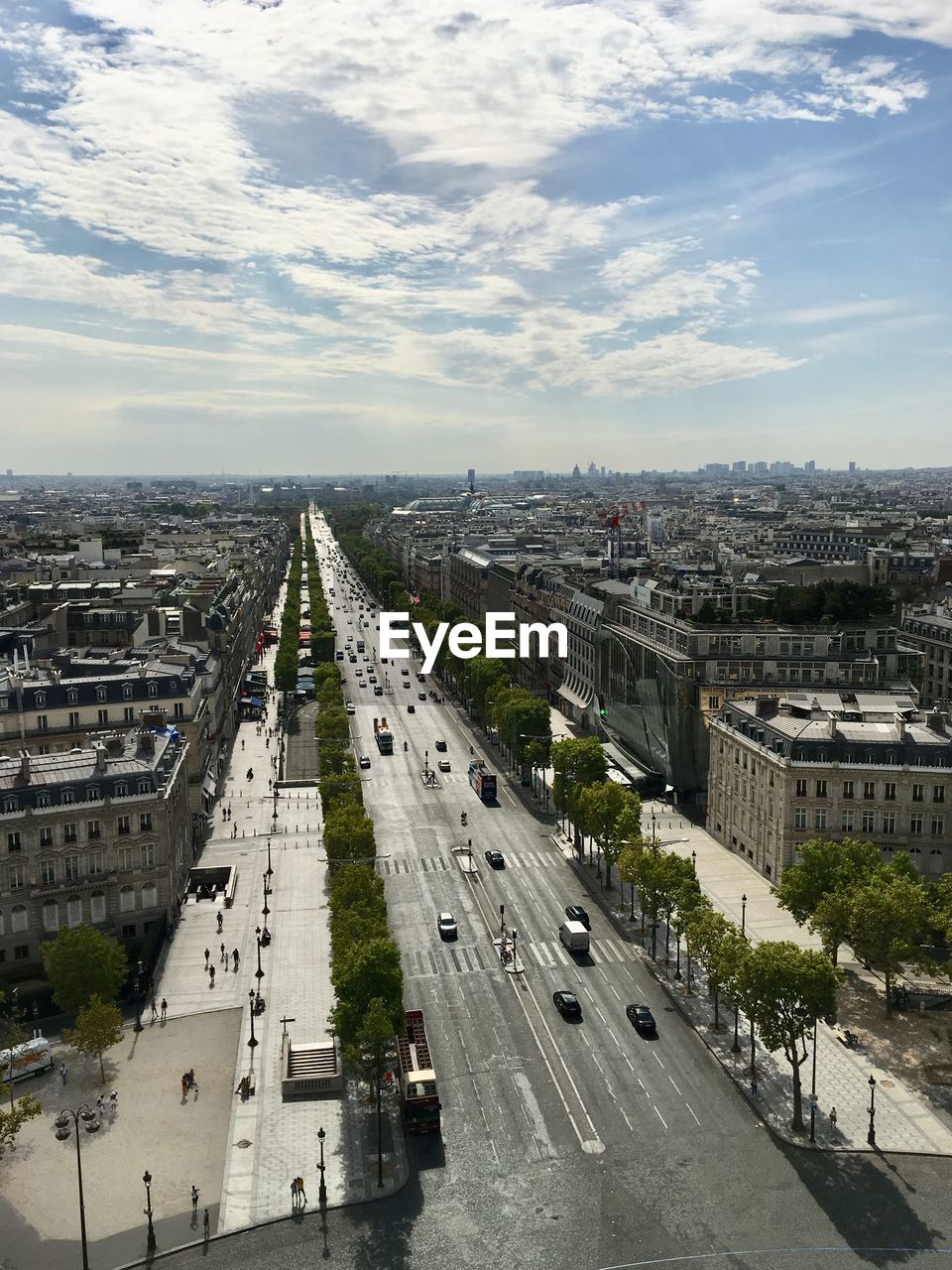 High angle view of avenue des champs Élysées from triumph arch in paris 