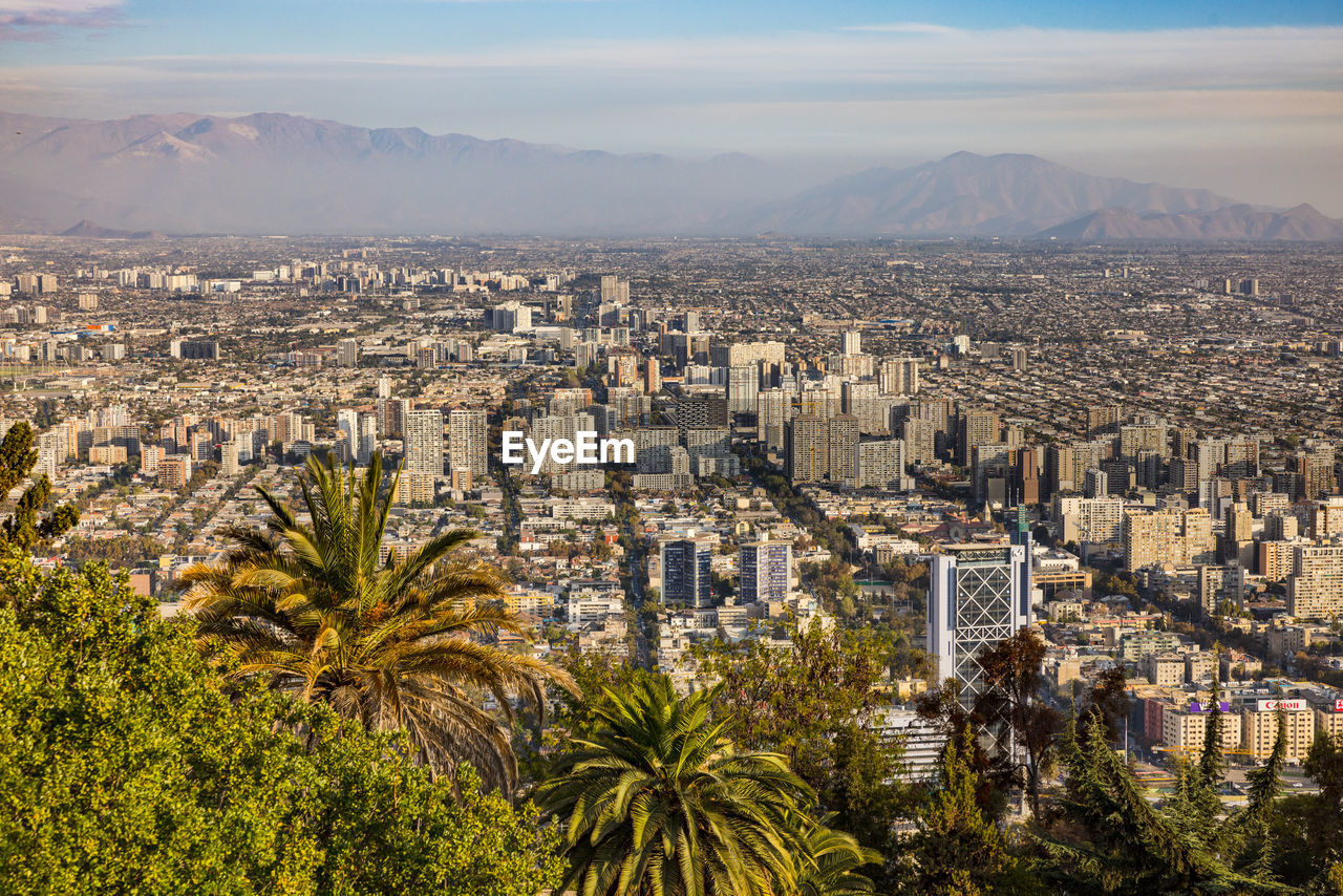 View from the lookout point at cerro san cristobal in santiago de chile, chile, south america