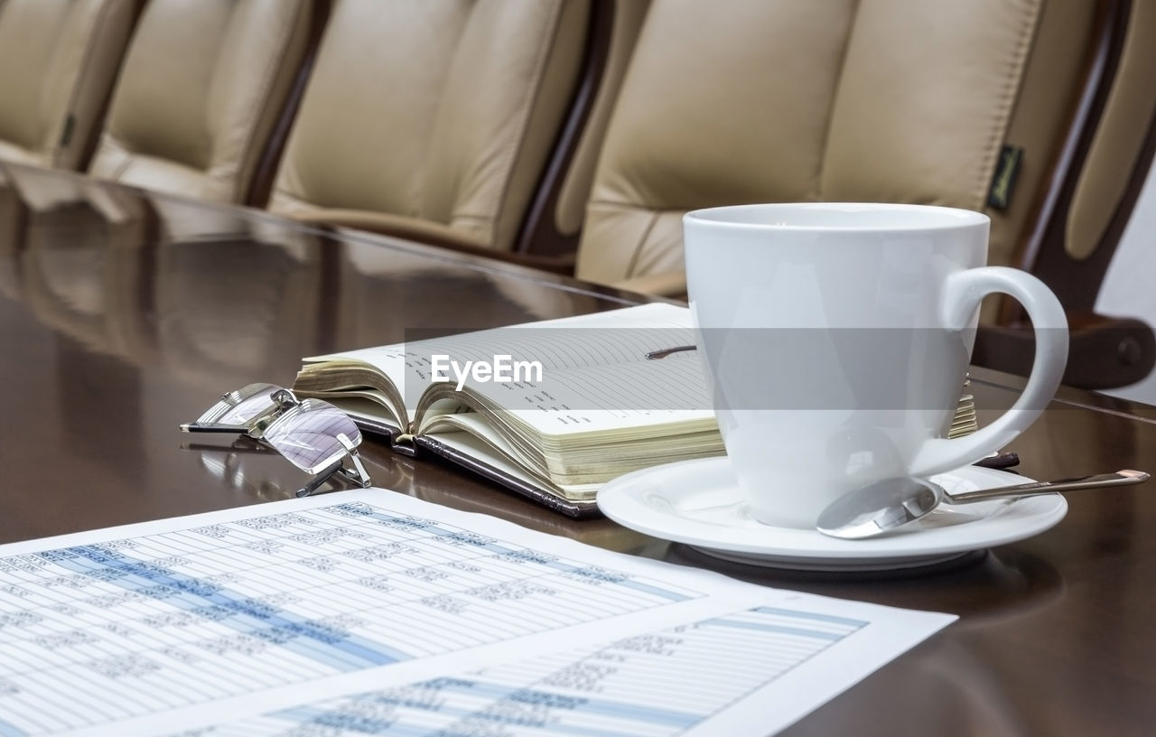 Close-up of coffee cup on table