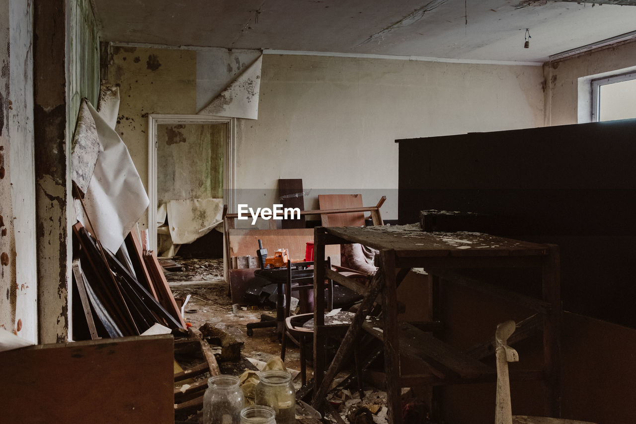 interior of abandoned building