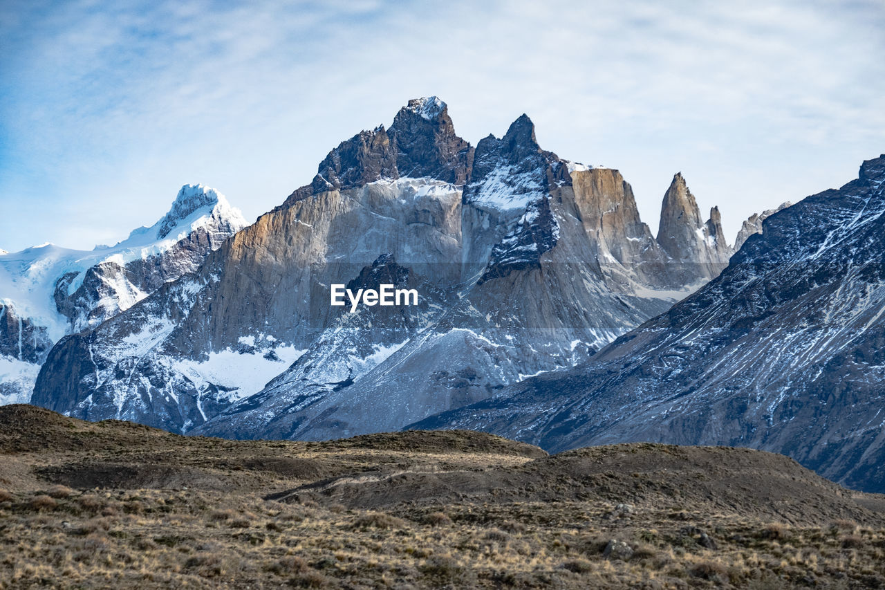 Scenic view of snowcapped mountains against sky