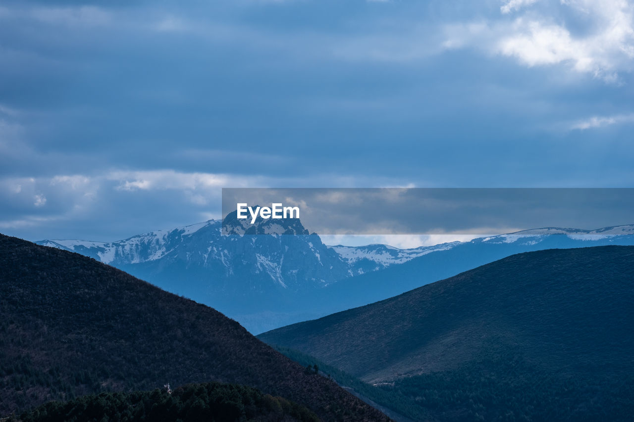 Scenic view of snowcapped mountains against sky