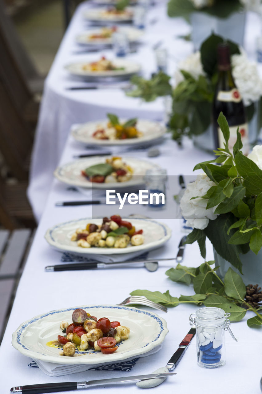 High angle view of meal served on table