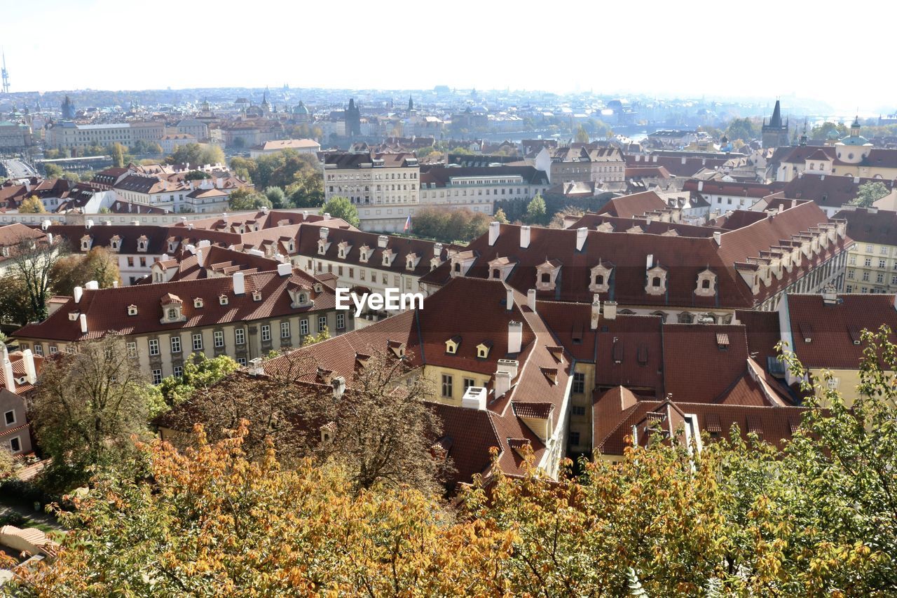 High angle view of townscape against sky