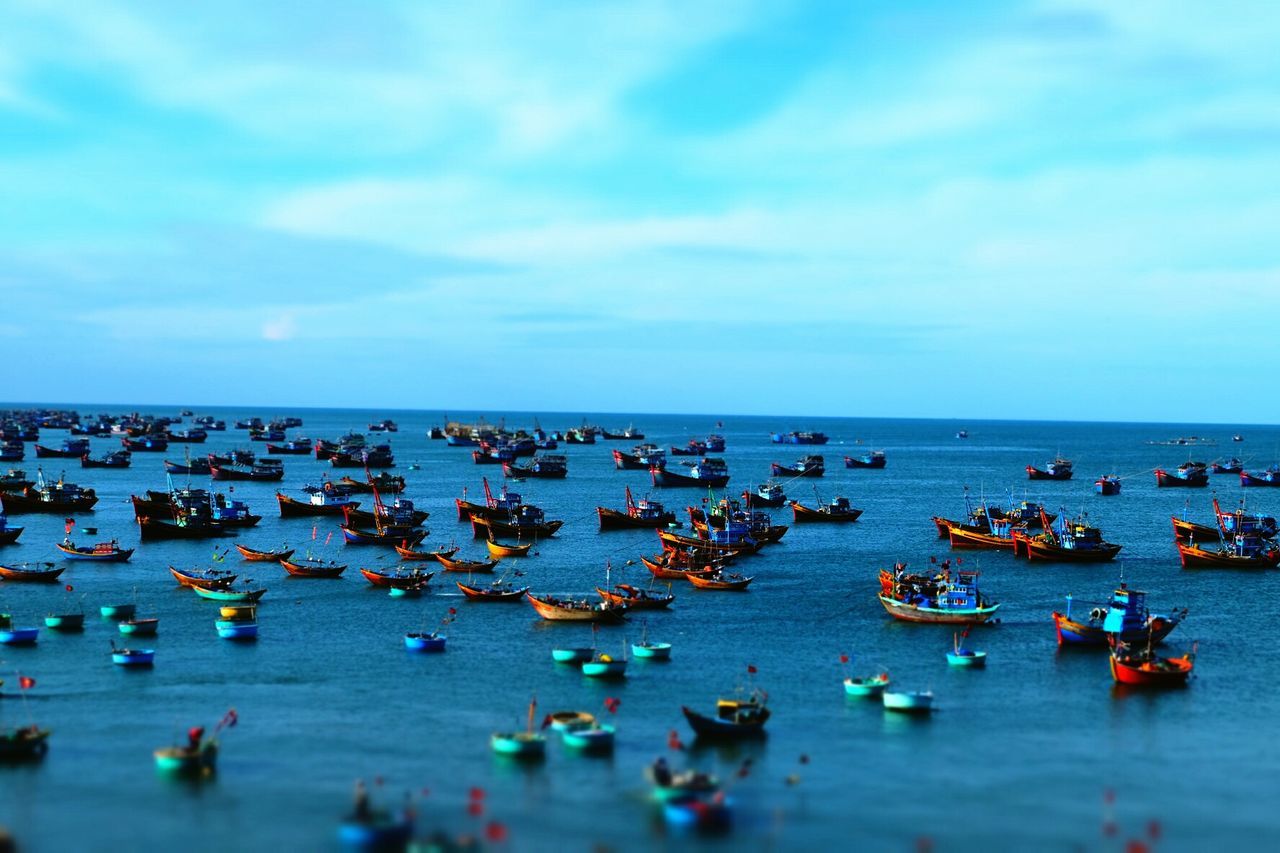 Hundrets of fisherboats on a shore in vietnam