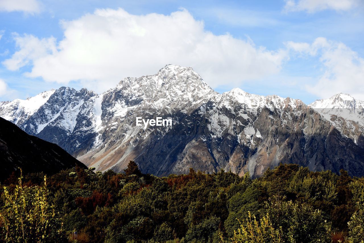 Scenic view of snowcapped mountains against sky