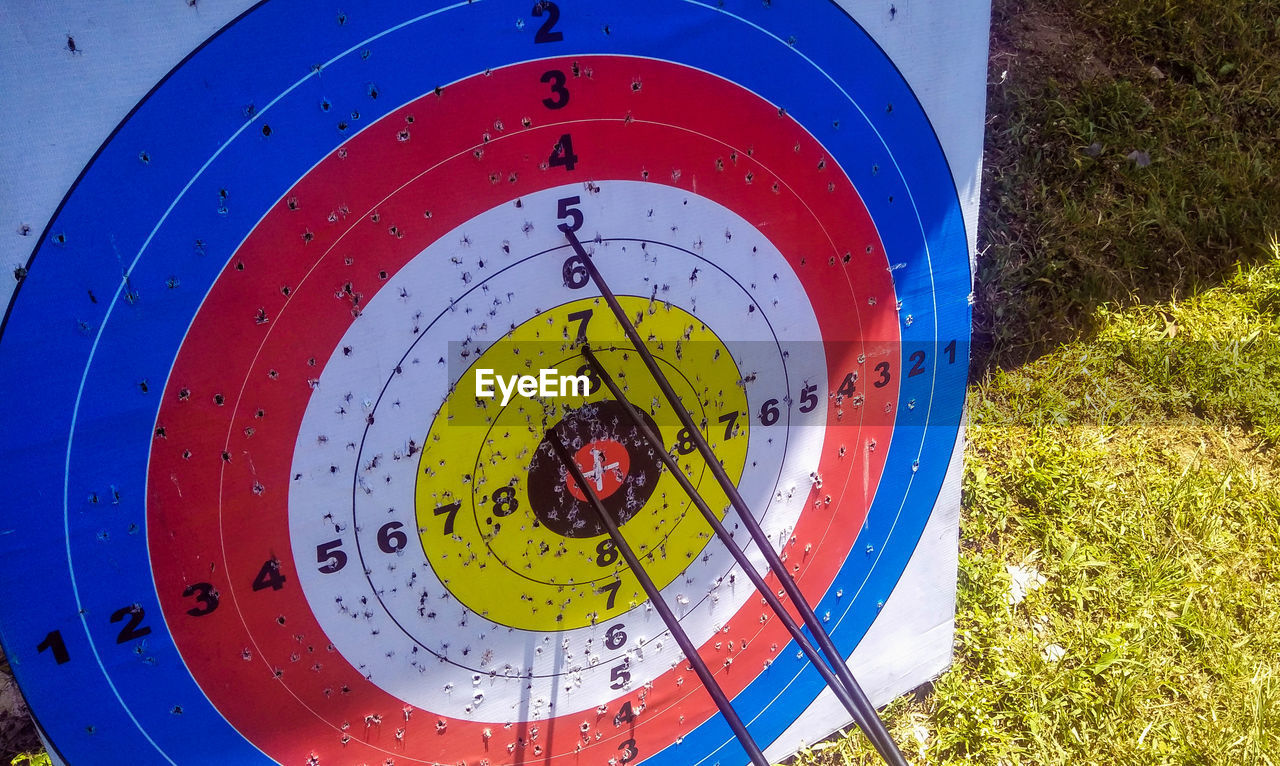 This is my archery target with full of holes when i tried to shoot bulls eyes. 