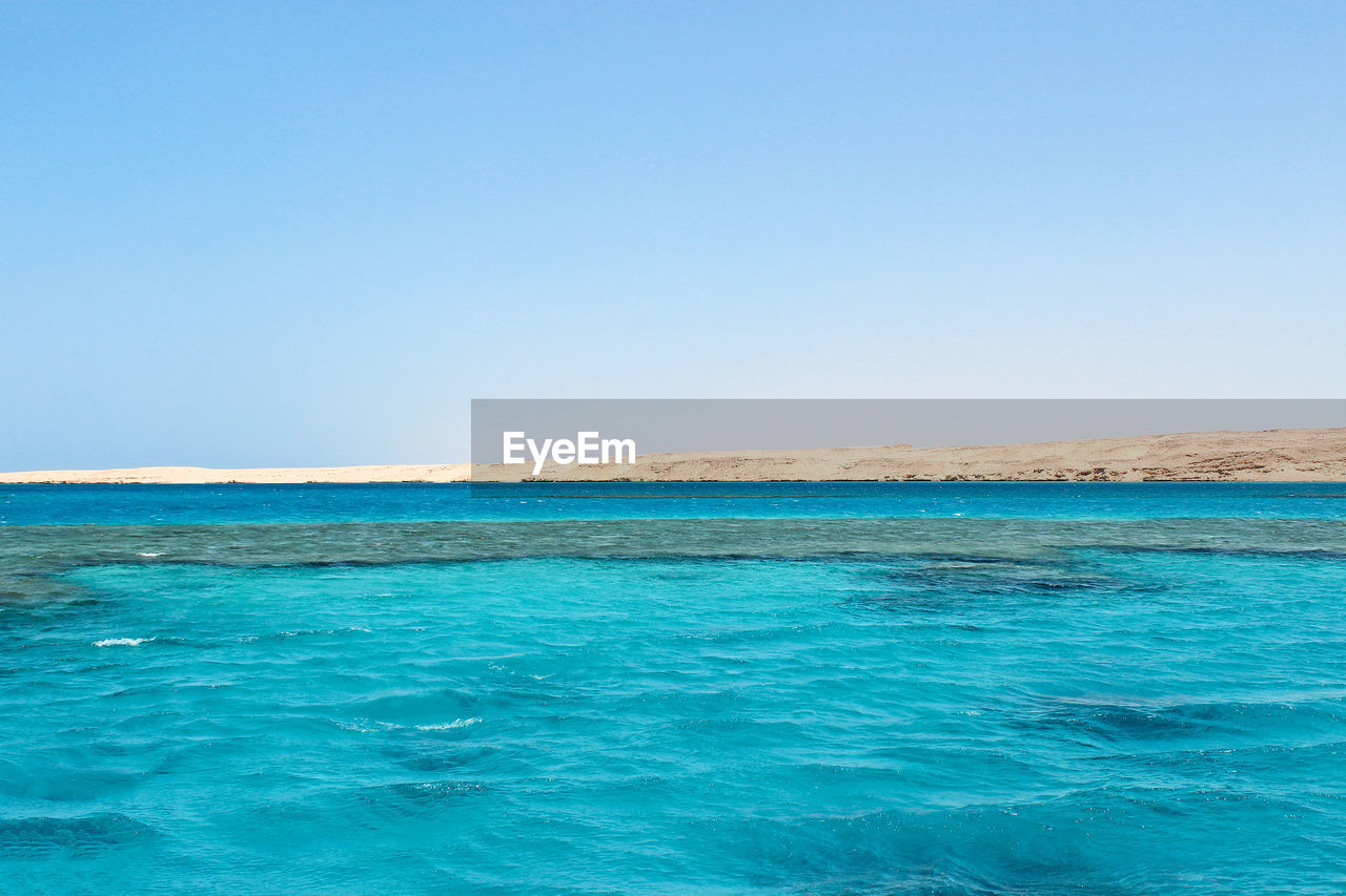 SCENIC VIEW OF BEACH AGAINST CLEAR BLUE SKY