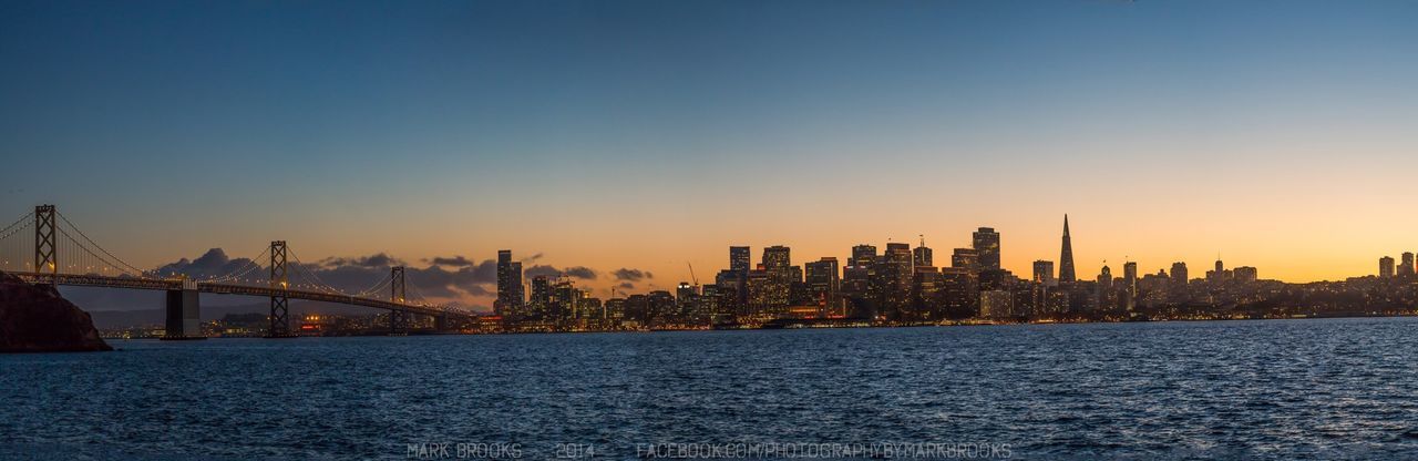 City skyline at sunset