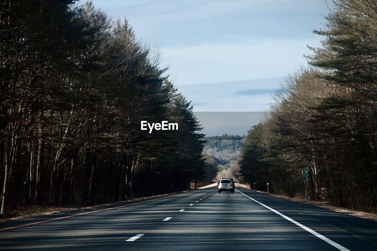 Highway and trees casting shadows 