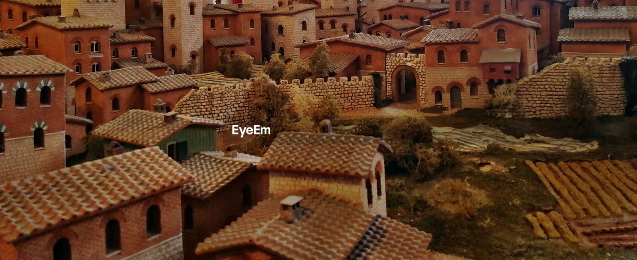 High angle view of buildings in city