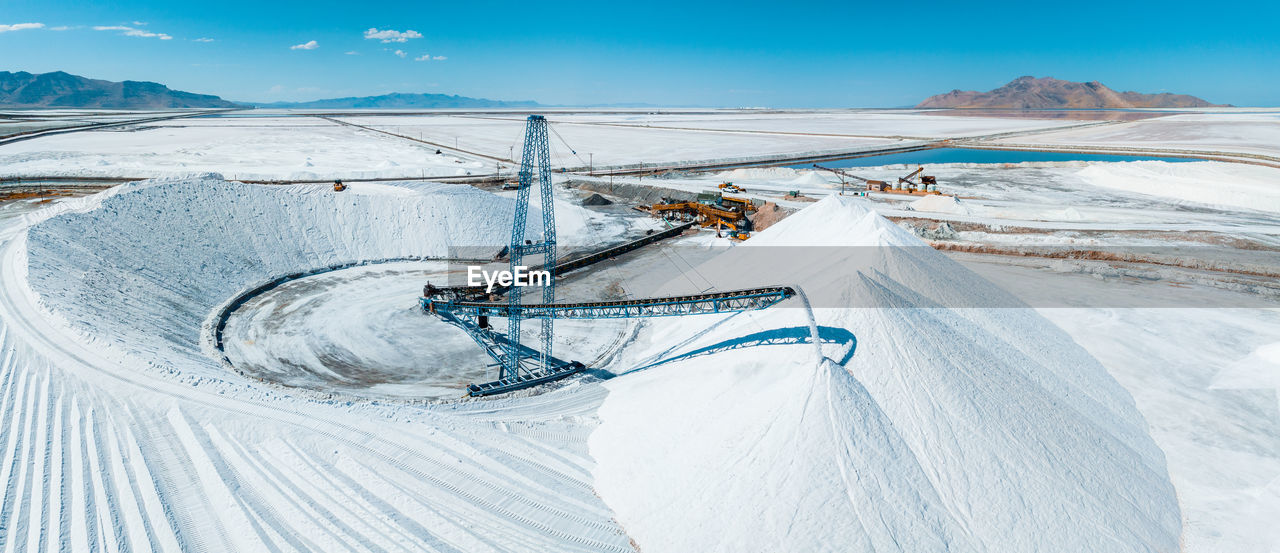 Salt lake city, utah landscape with desert salt mining factory