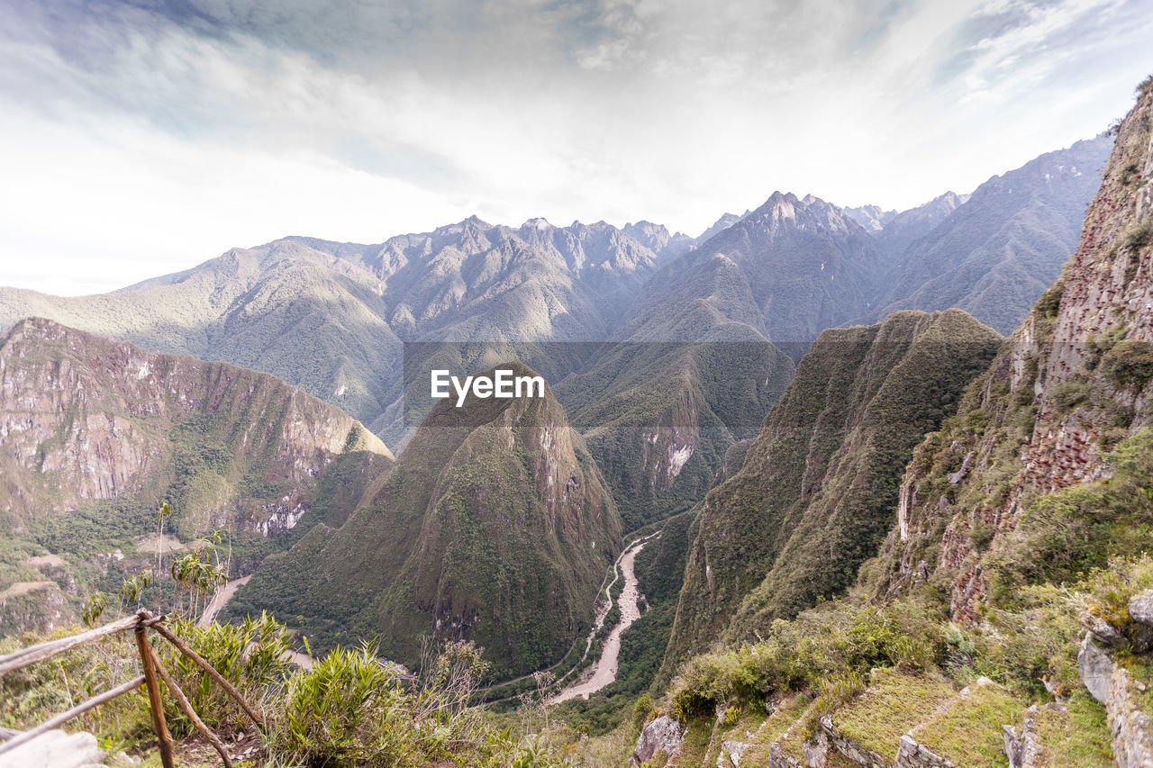 Scenic view of river amidst mountains