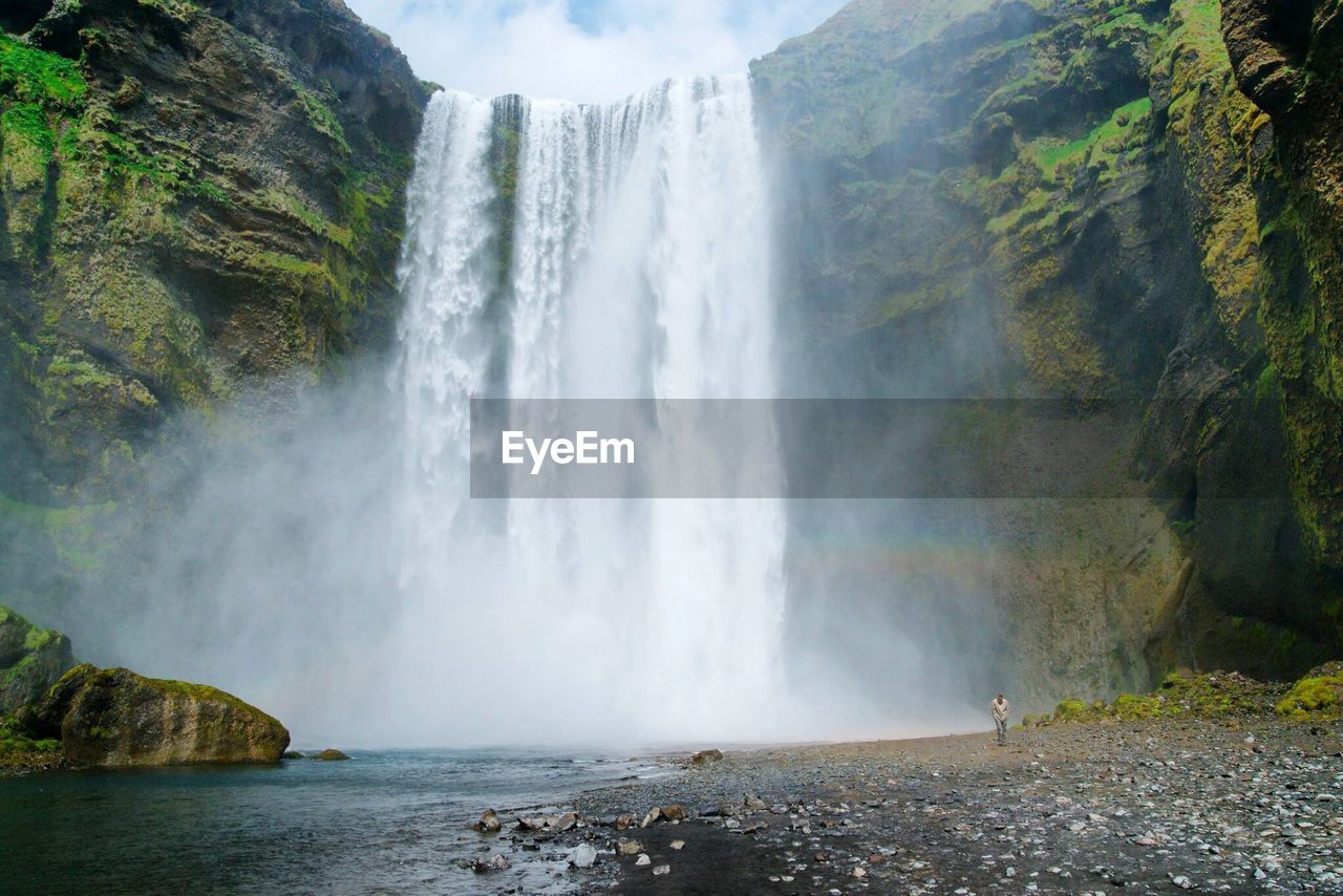 Low angle view of a majestic waterfall