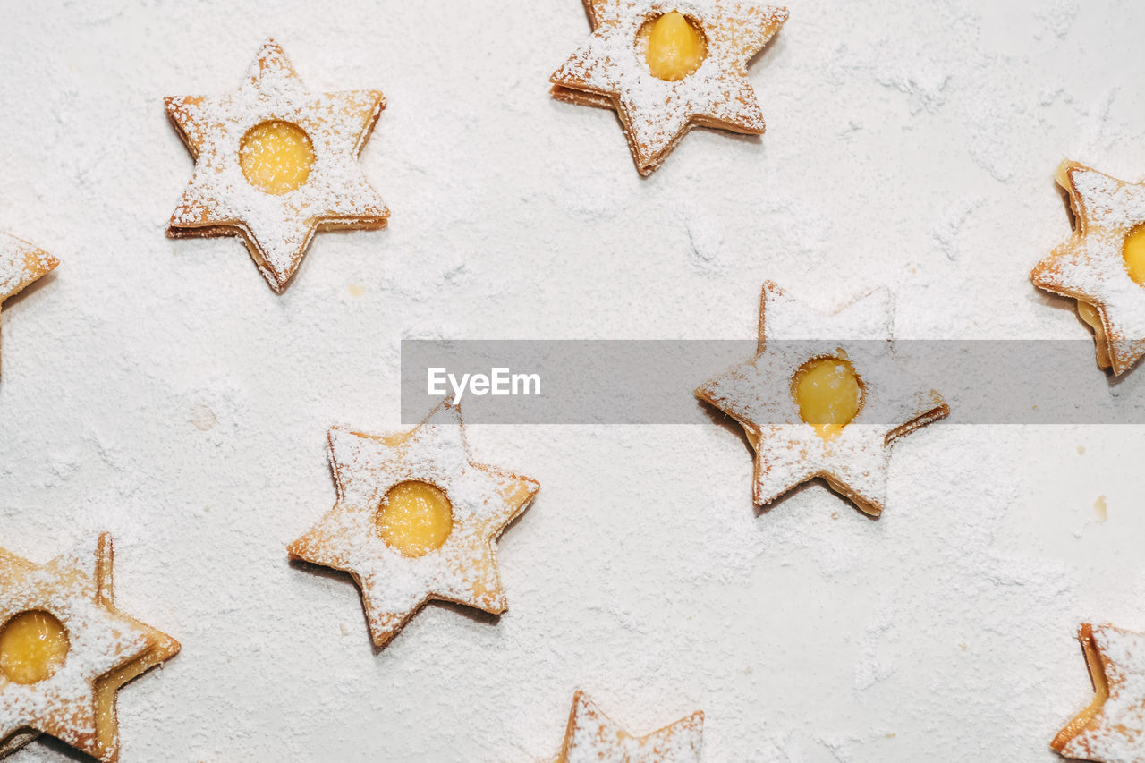 High angle view of star shape cookies
