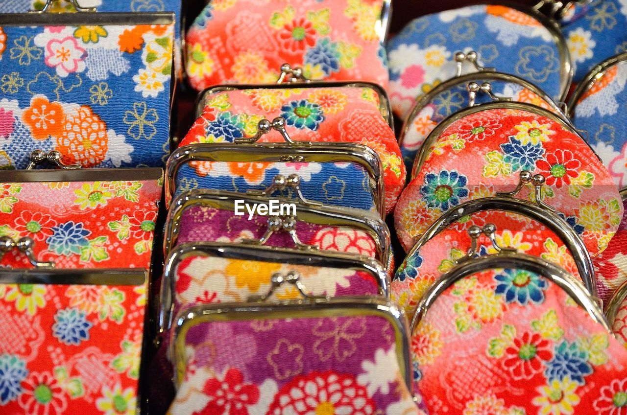 Full frame shot of multi colored purses