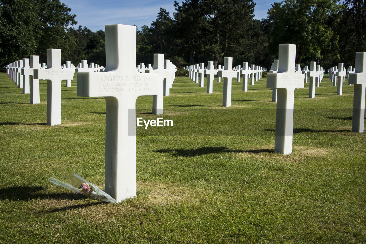 American cemetery at normandy in colleville-sur-mer, france. the cemetery overlooks omaha beach