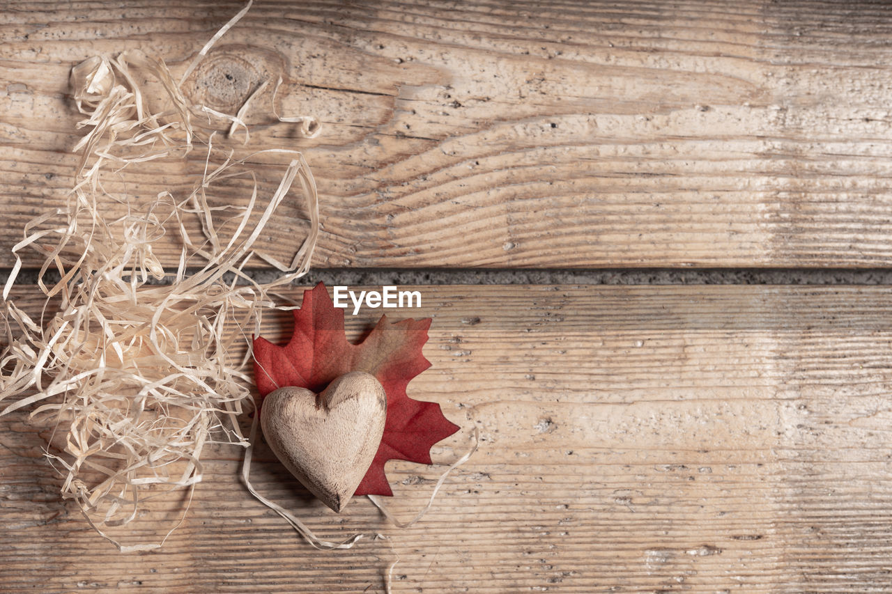 DIRECTLY ABOVE SHOT OF HEART SHAPE MADE ON TABLE