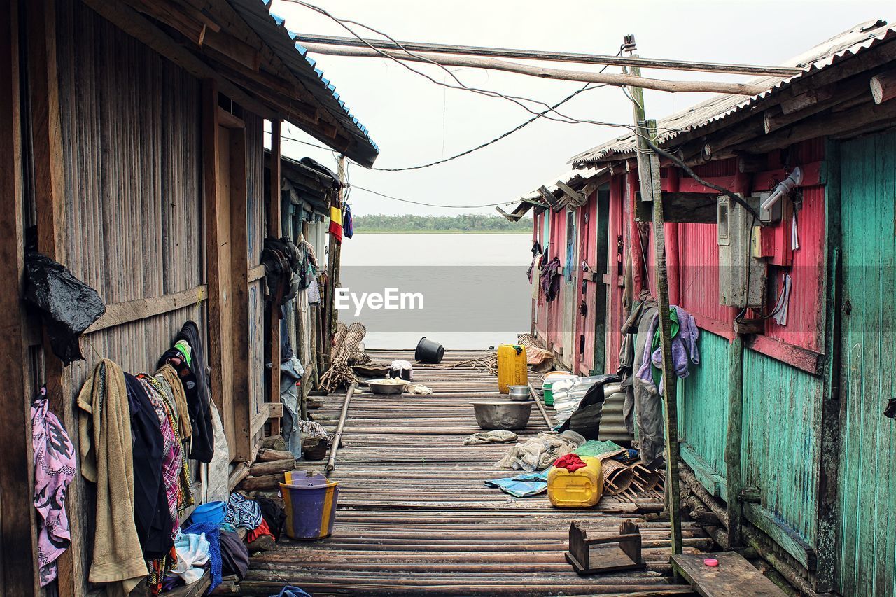 Alley amidst huts