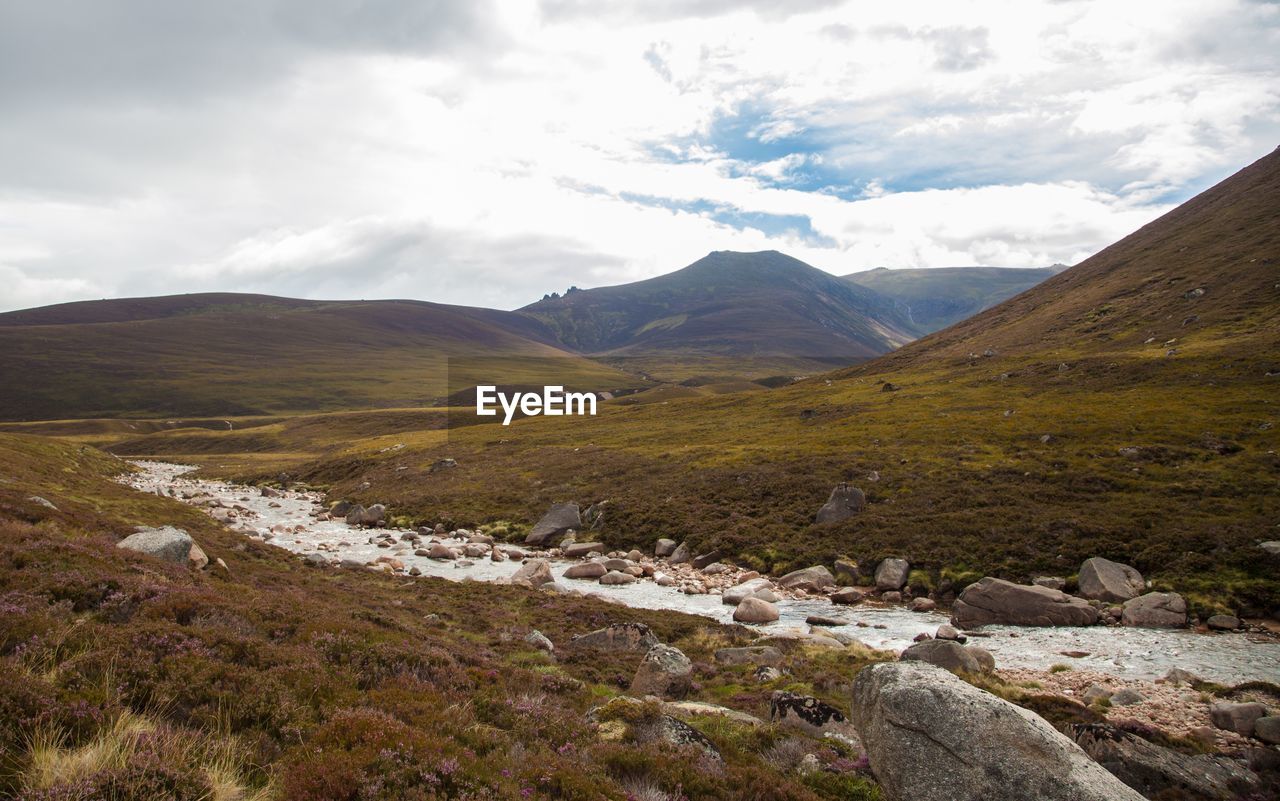 Scenic view of mountains against cloudy sky