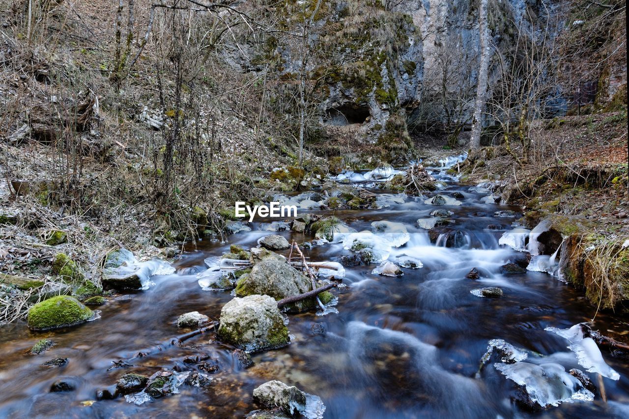 Stream flowing through rocks in forest